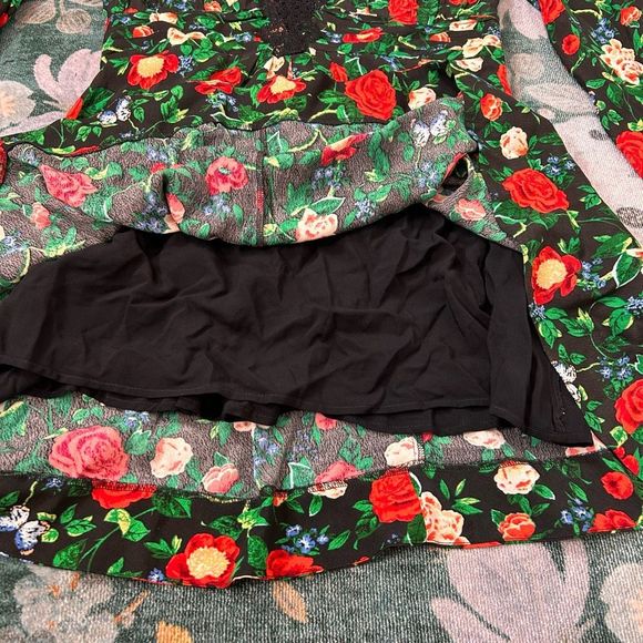 Anthropologie Dress 16 Lace V-Neck Dark Floral Rose Long Sleeve Mini Flowy NWT - Picture 13 of 16